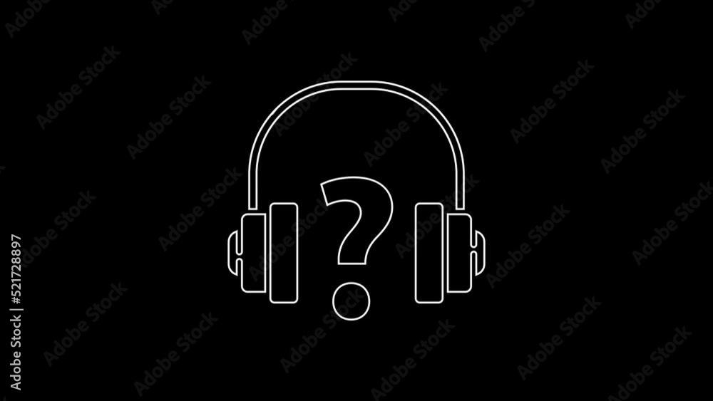 White line Headphones icon isolated on black background. Support customer service, hotline, call center, faq, maintenance. 4K Video motion graphic animation White line Headphones icon isolated on black background. Support customer service, hotline, call center, faq, maintenance. 4K Video motion graphic animation