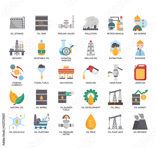 Set of oil industry thin line icons for any web and app project.