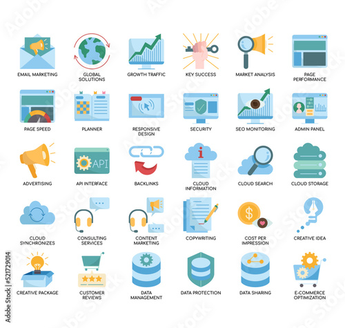 Set of SEO thin line icons for any web and app project.