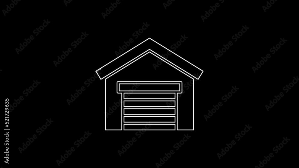 White line Garage icon isolated on black background. 4K Video motion graphic animation White line Garage icon isolated on black background. 4K Video motion graphic animation