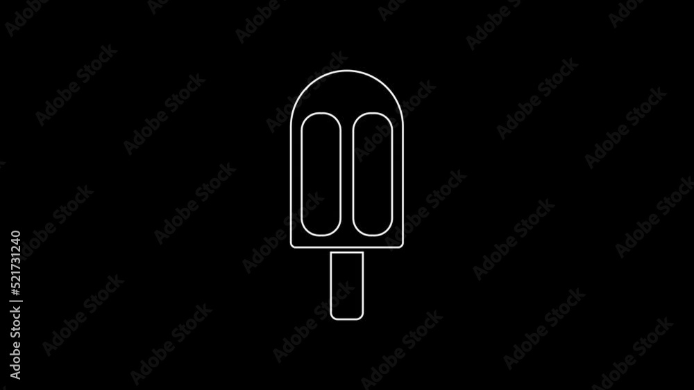 White line Ice cream icon isolated on black background. Sweet symbol. 4K Video motion graphic animation White line Ice cream icon isolated on black background. Sweet symbol. 4K Video motion graphic animation