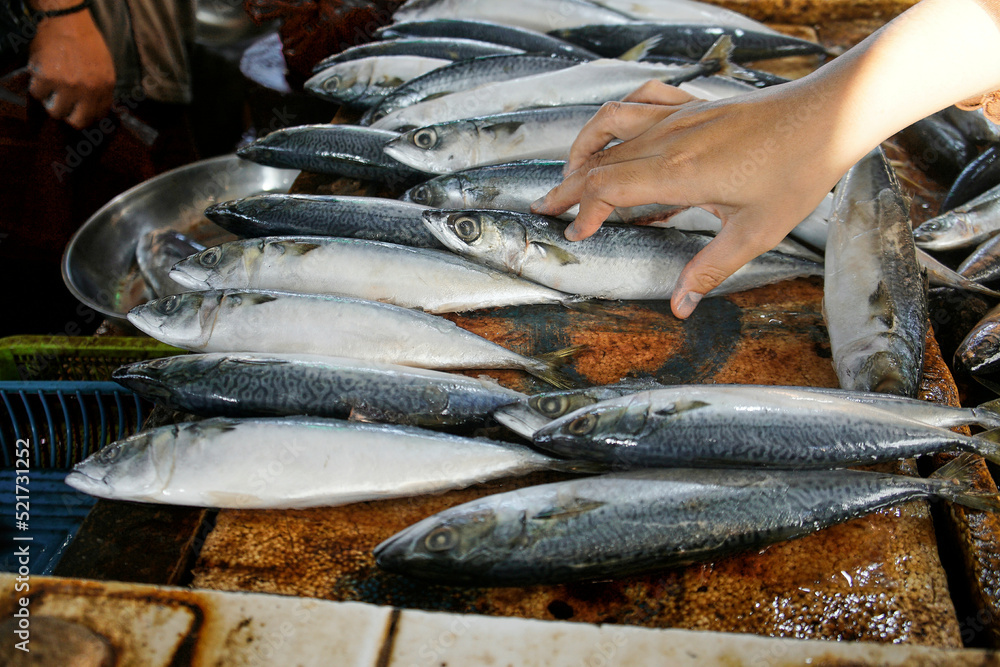 Freshly caught fish at pasar baru market in jambi, indonesia