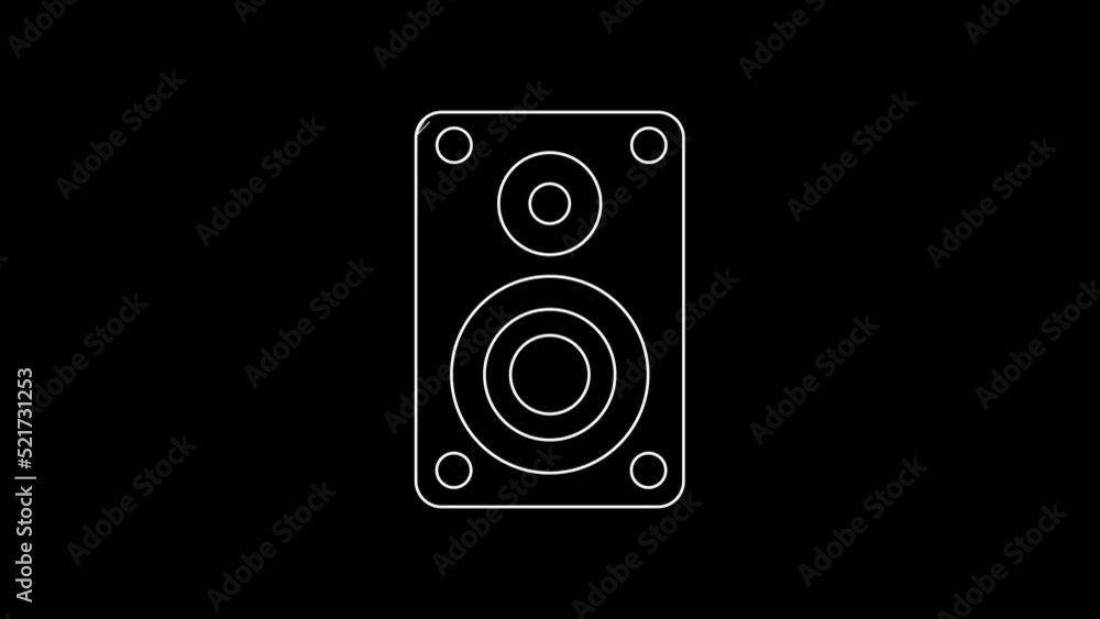 White line Stereo speaker icon isolated on black background. Sound system speakers. Music icon. Musical column speaker bass equipment. 4K Video motion graphic animation White line Stereo speaker icon isolated on black background. Sound system speakers. Music icon. Musical column speaker bass equipment. 4K Video motion graphic animation