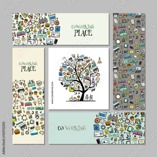 Coworking office life, concept art for your business. Creative ideas for cards, banner, web, promotional materials. Corporate identity template. Vector illustration