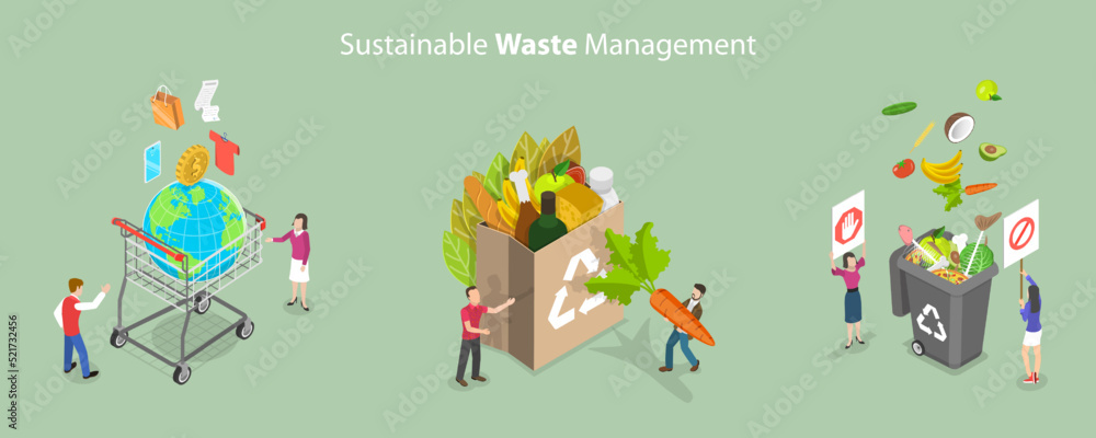 3D Isometric Flat Vector Conceptual Illustration of Sustainability Waste Management, Organic and Ecological Lifestyle 3D Isometric Flat Vector Conceptual Illustration of Sustainability Waste Management, Organic and Ecological Lifestyle