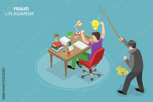 3D Isometric Flat Vector Conceptual Illustration of Fraud And Plagiarism, Copying or Stealing Ideas