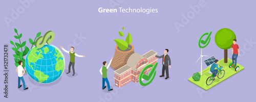 3D Isometric Flat Vector Conceptual Illustration of Green Technologies, Recycling and Environmental Sustainability