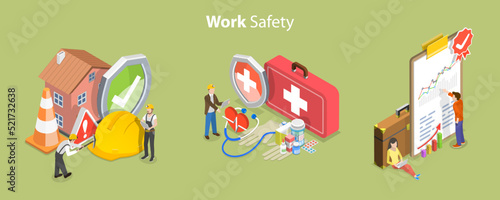 3D Isometric Flat Vector Conceptual Illustration of Safety Work, HSE - Health Safety Environment