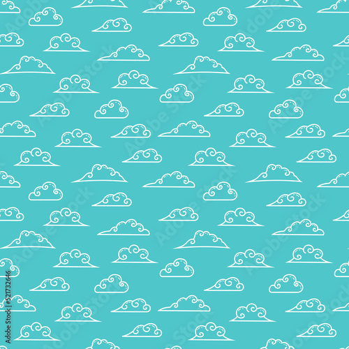 cartoon flat curly clouds outline seamless pattern background