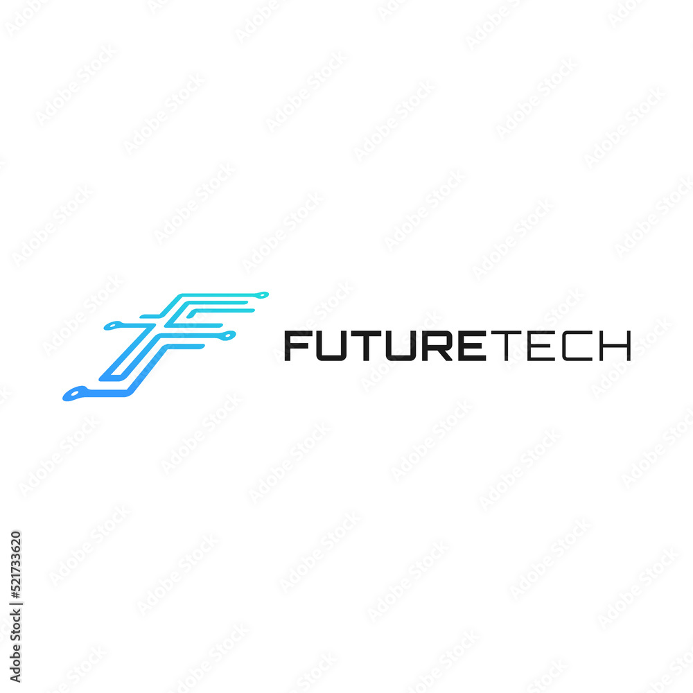 Future tech logo line connection with letter F vector icon