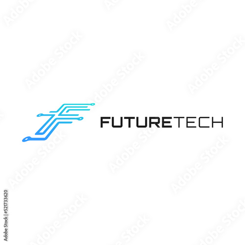 Future tech logo line connection with letter F vector icon