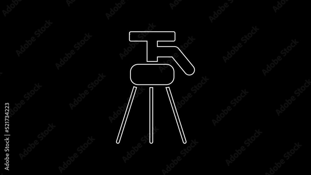 White line Tripod icon isolated on black background. 4K Video motion graphic animation White line Tripod icon isolated on black background. 4K Video motion graphic animation