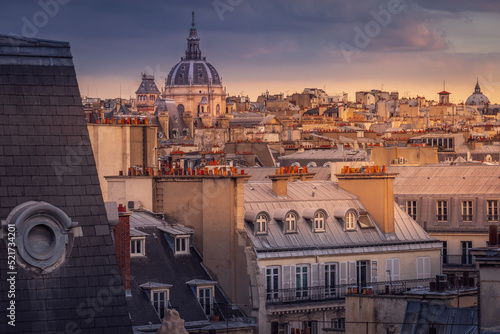 Quarter latin parisian roofs and domes at sunrise Paris, France © Aide