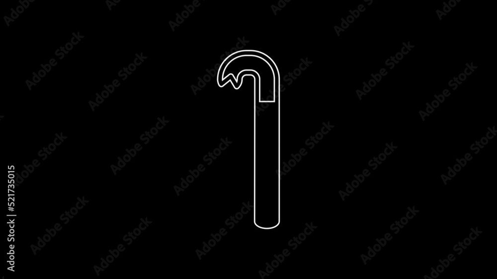 White line Crowbar icon isolated on black background. 4K Video motion graphic animation White line Crowbar icon isolated on black background. 4K Video motion graphic animation
