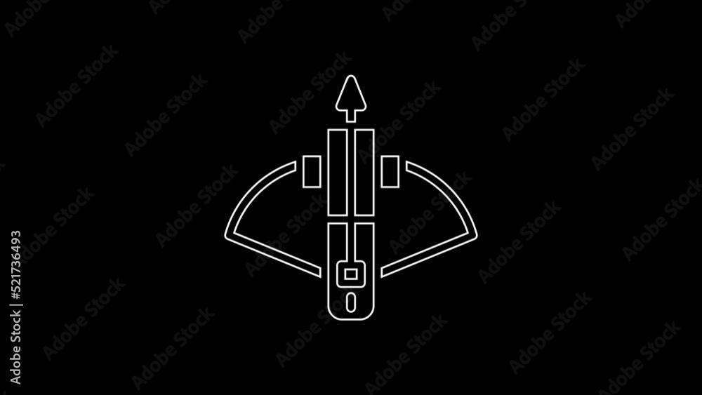 White line Battle crossbow with arrow icon isolated on black background. 4K Video motion graphic animation White line Battle crossbow with arrow icon isolated on black background. 4K Video motion graphic animation
