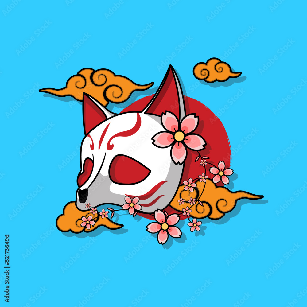 Fototapeta premium Japanese kitsune mask, Vector illustration eps.10