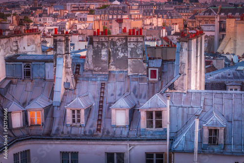 Photography Quarter latin parisian roofs details at dramatic dawn Paris, France