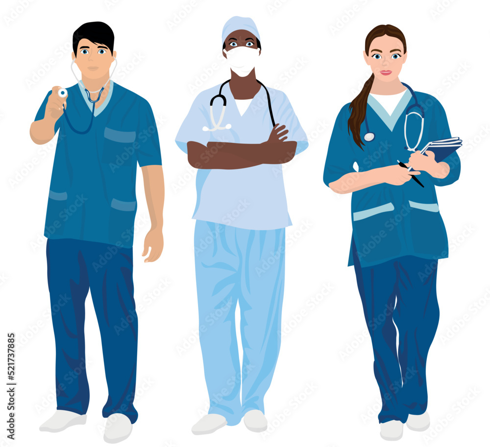 Set of different doctors on white background Set of different doctors on white background