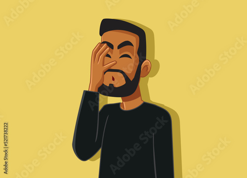 Stressed Guy Making a Face Palm Gesture Vector illustration. Ashamed man feeling awkward and embarrassed
