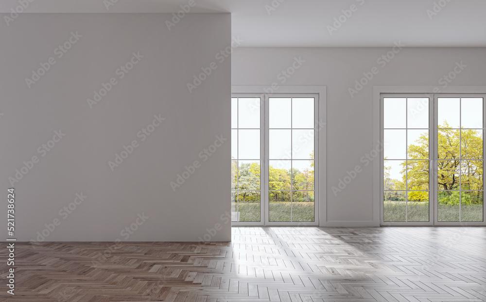 Obraz premium Illustration 3D rendering large luxury modern bright interiors Living room mockup computer digitally generated image