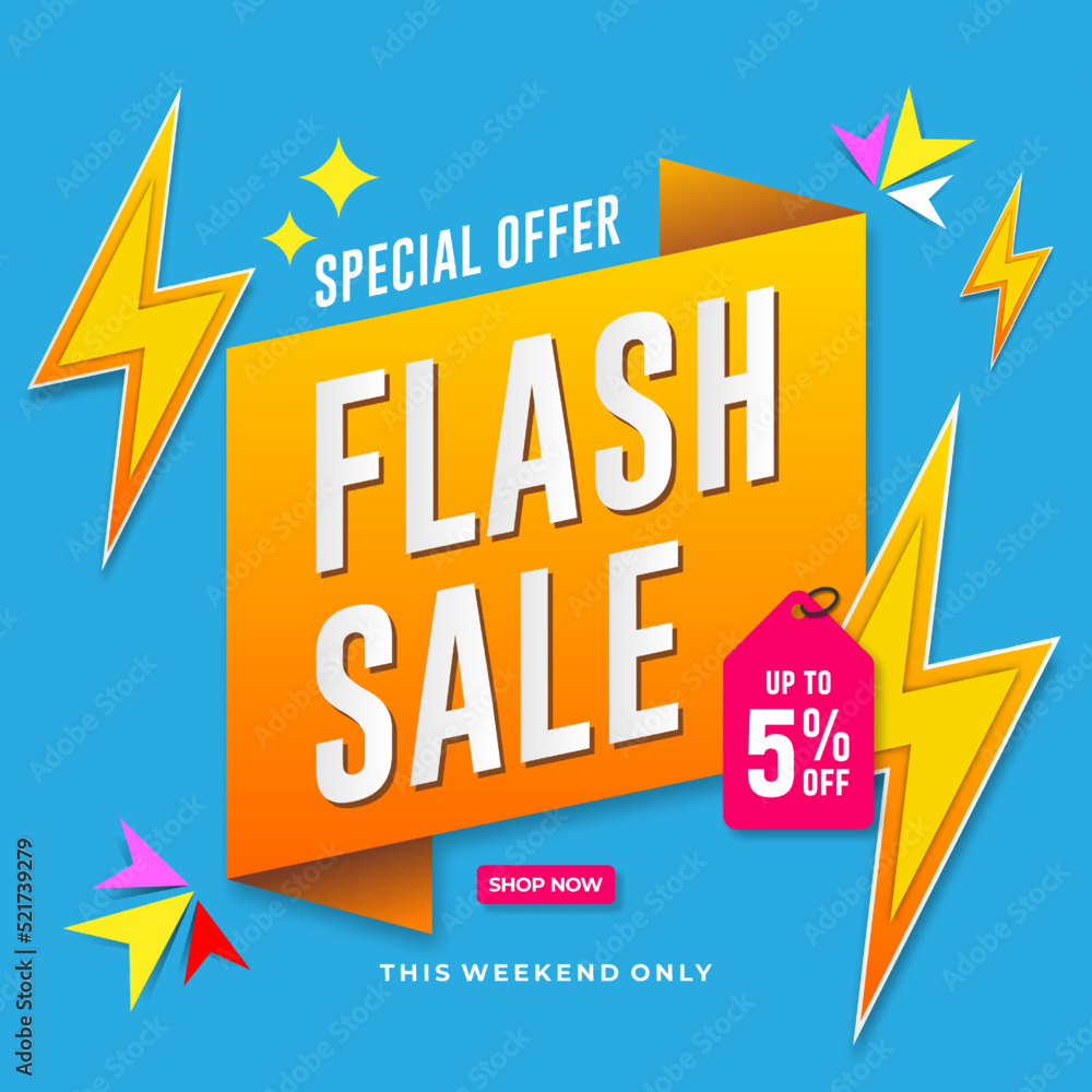 Flash sale banner template design. Abstract sale banner. promotion poster. special offer up to 5% off