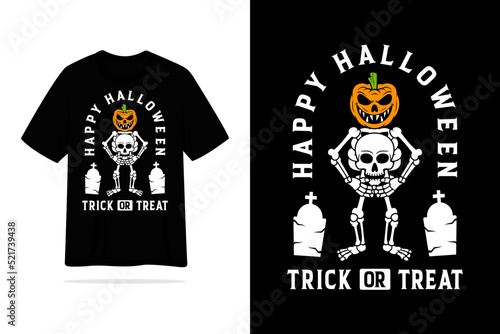 Halloween skeleton trick or treat tshirt design illustration