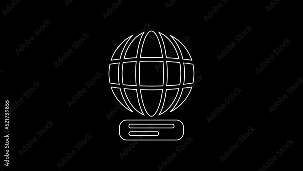 White line Worldwide icon isolated on black background. Pin on globe. 4K Video motion graphic animation White line Worldwide icon isolated on black background. Pin on globe. 4K Video motion graphic animation