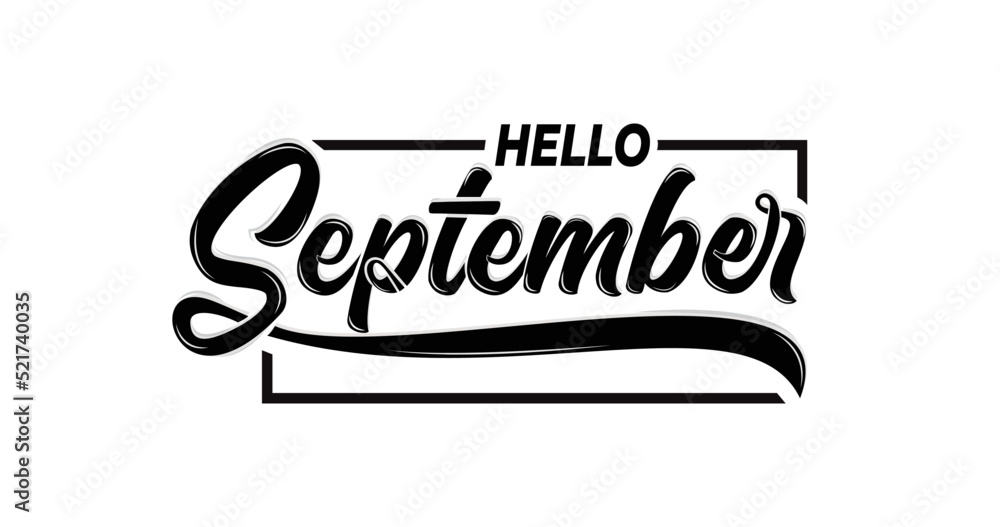 Hello September. Hand-drawn calligraphy greeting card for the fall season. vector lettering. - obrazy, fototapety, plakaty 