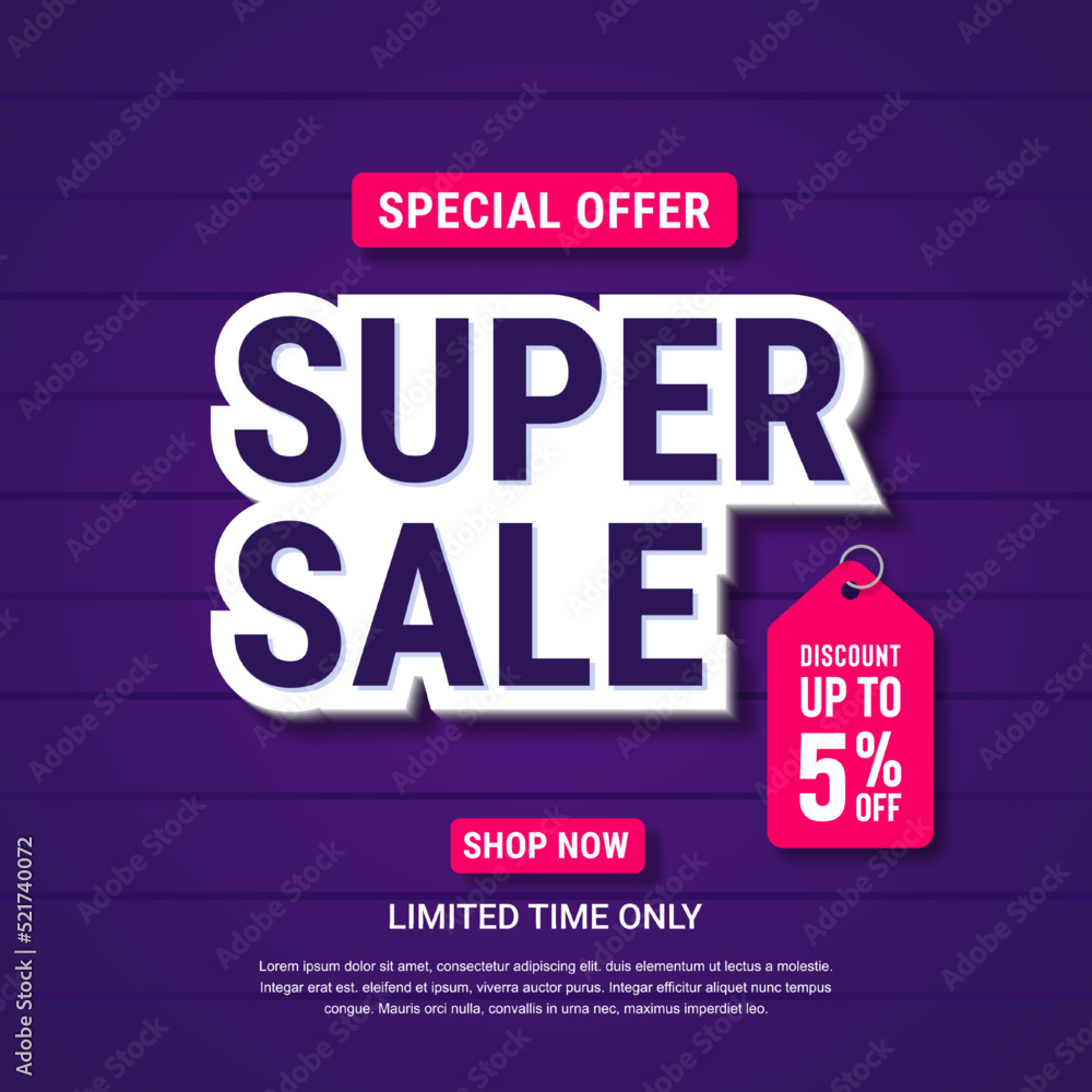 Super Sale banner template design. Abstract sale banner. promotion poster. special offer up to 5% off