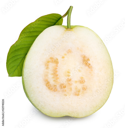 Guava fruit with leaf isolated on white background  Fresh green guava on White With clipping path.