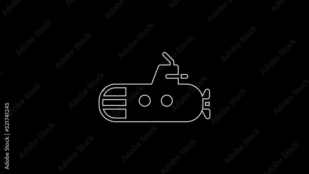 White line Submarine icon isolated on black background. Military ship. 4K Video motion graphic animation White line Submarine icon isolated on black background. Military ship. 4K Video motion graphic animation