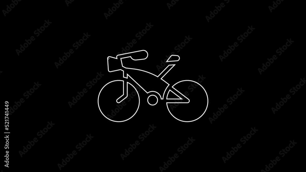 White line Bicycle icon isolated on black background. Bike race. Extreme sport. Sport equipment. 4K Video motion graphic animation White line Bicycle icon isolated on black background. Bike race. Extreme sport. Sport equipment. 4K Video motion graphic animation