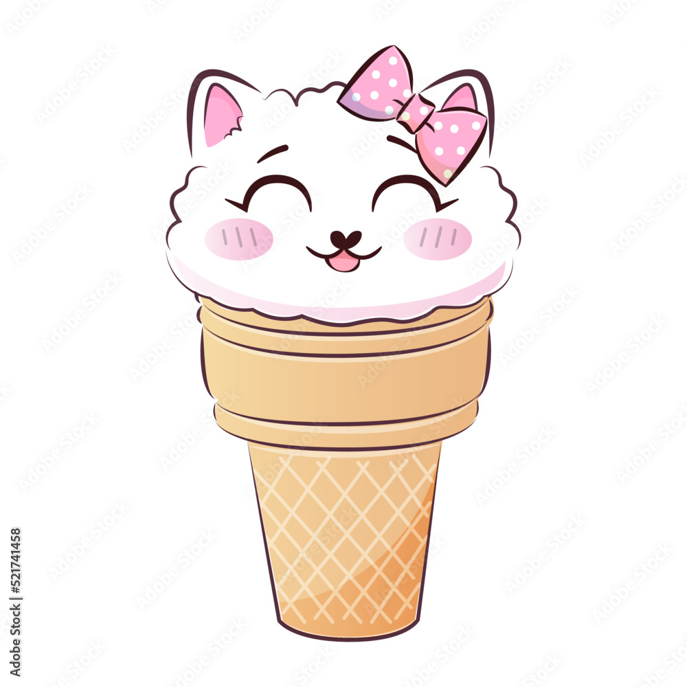 Cute sweet kitty cat in ice crem. Vector illustration. Cute sweet kitty cat in ice crem. Vector illustration.