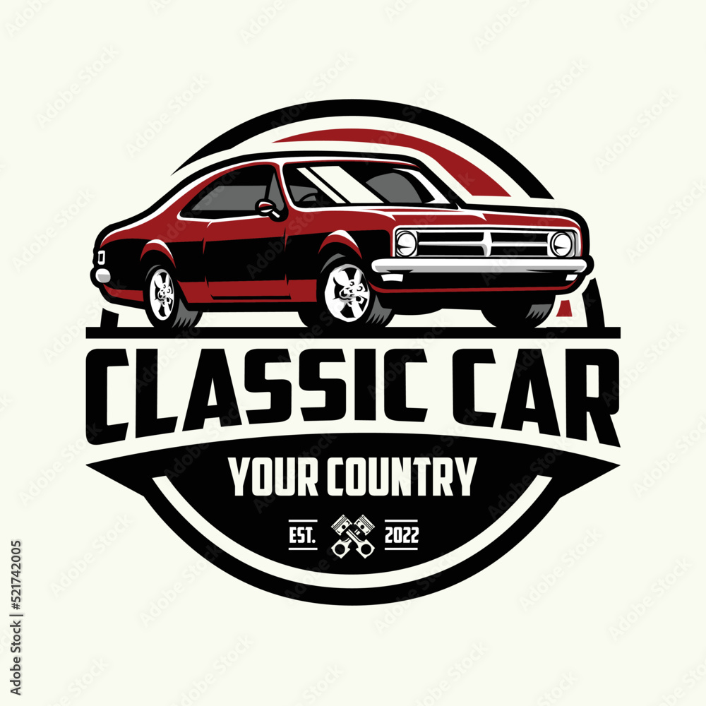 Classic car logo circle emblem vector illustration isolated Stock