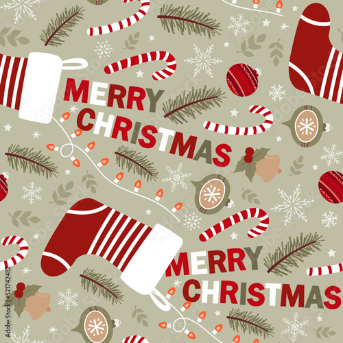 Seamless vector pattern with Christmas elements. For fabrics, wrapping paper, wallpapers.