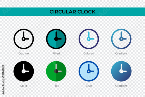 Circular Clock icon in different style. Circular Clock vector icons designed in outline, solid, colored, filled, gradient, and flat style. Symbol, logo illustration. Vector illustration