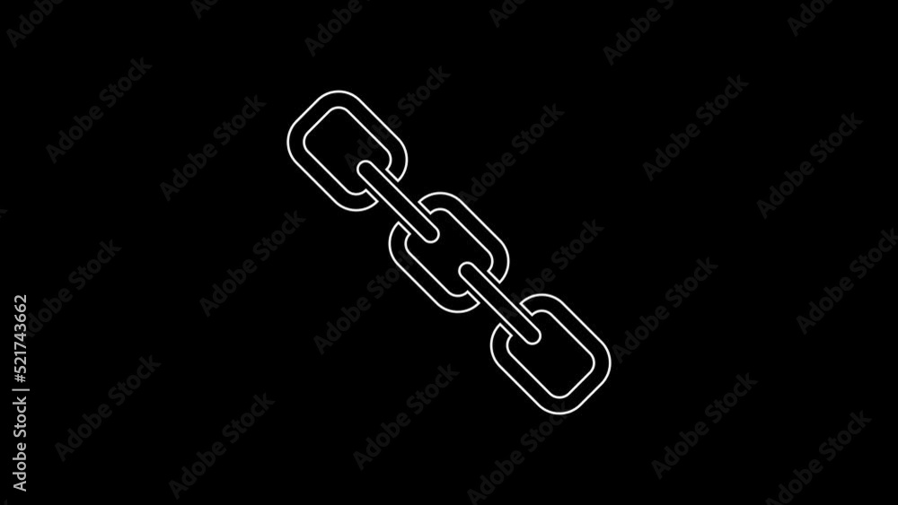 White line Chain link icon isolated on black background. Link single. Hyperlink chain symbol. 4K Video motion graphic animation White line Chain link icon isolated on black background. Link single. Hyperlink chain symbol. 4K Video motion graphic animation