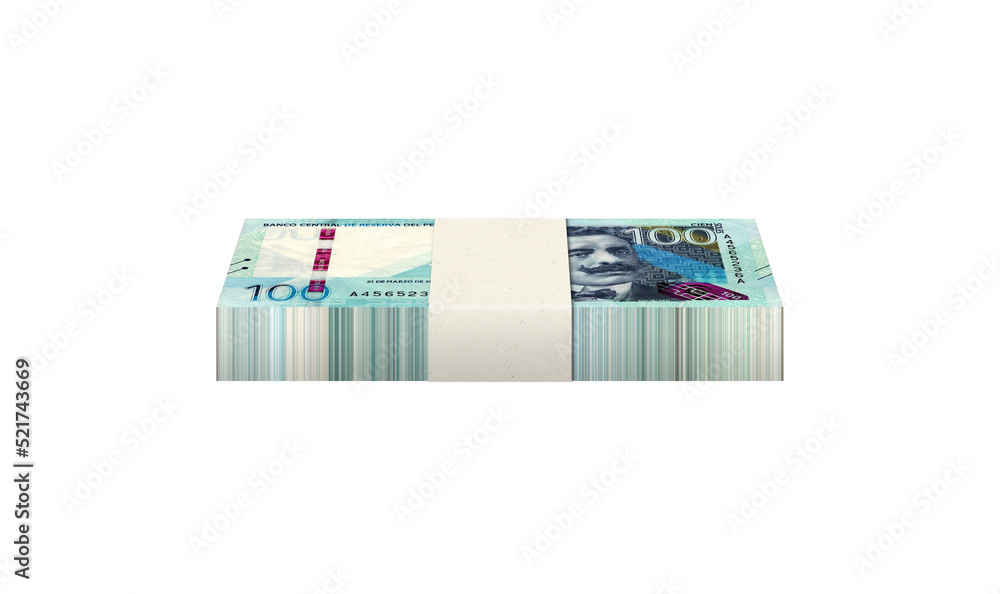 bundle of bills, one hundred peruvian soles on white background bundle of bills, one hundred peruvian soles on white background
