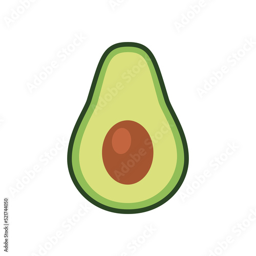 Cut in half avocado with pit vector isolated on white background. Organic, vegan, eco, healthy food, raw product, breakfast - minimalistic vector illustration.