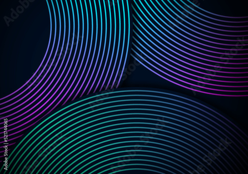 Modern Simple Overlap Circle Lines Gradient Texture on Dark Background with Copy Space