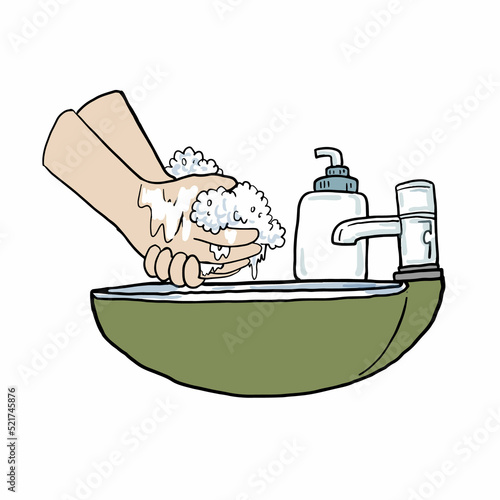 Cartoon washing hands to clean Hygienic