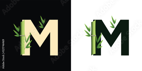 m bamboo logo icon design with template creative initials based lettes