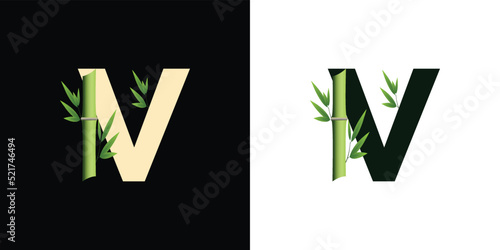 v bamboo logo icon design with template creative initials based lettes photo