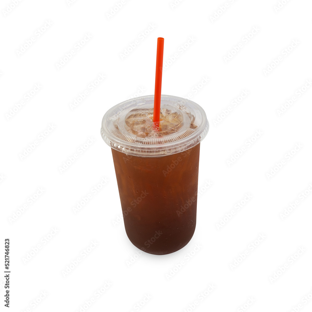 Ice tea in clear plastic glass isolated on white background with clipping path. Ice tea in clear plastic glass isolated on white background with clipping path.