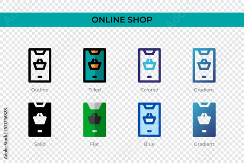 Online Shop icon in different style. Online Shop vector icons designed in outline, solid, colored, filled, gradient, and flat style. Symbol, logo illustration. Vector illustration