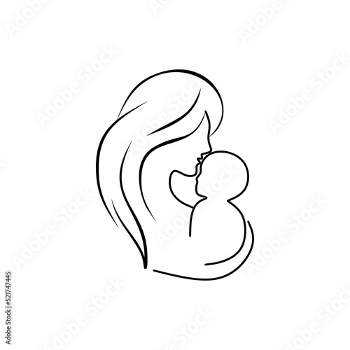 mom and baby stylized vector symbol  outline sketch