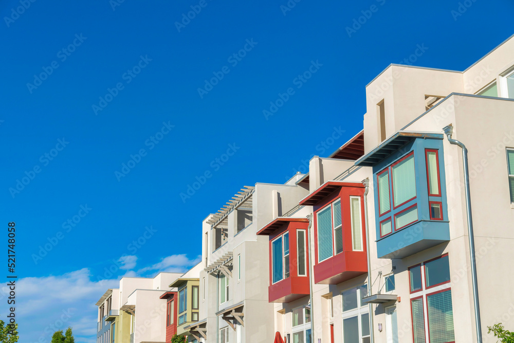 Fototapeta premium Residential complex building with colorful bay windows exterior at Daybreak in South Jordan, Utah