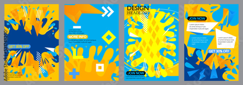 Blue Yellow Poster Collection. Design with dynamic shapes. Banner template, Social media post for invitation, awards, magazine cover, brochure, flyer or website.