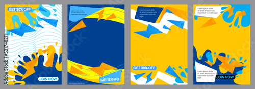 Blue Yellow Poster Collection. Design with dynamic shapes. Banner template, Social media post for invitation, awards, magazine cover, brochure, flyer or website.