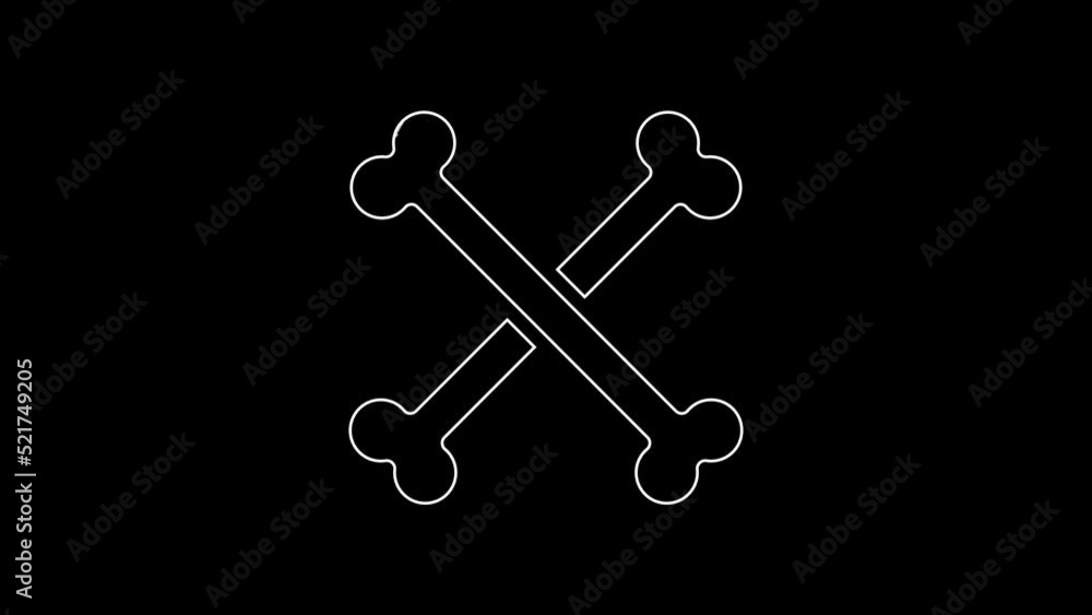 White line Crossed human bones icon isolated on black background. 4K Video motion graphic animation White line Crossed human bones icon isolated on black background. 4K Video motion graphic animation